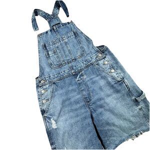 Lucky Brand Denim Romper Women S Blue Overalls Sleeveless Button Distressed